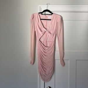 Lovers + Friends Celest Mini Sheer Sleeve Pink Ruched Dress